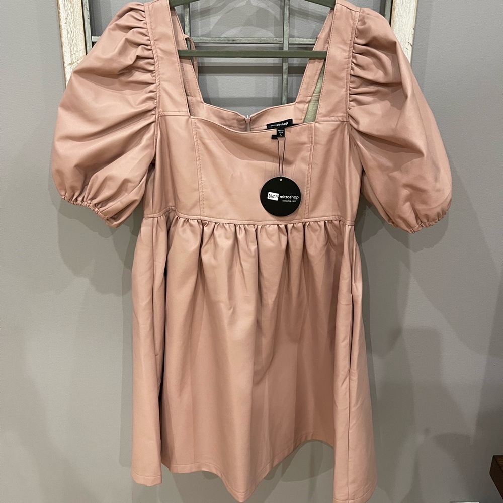 Mittoshop Blush Puff Sleeve dress faux leather